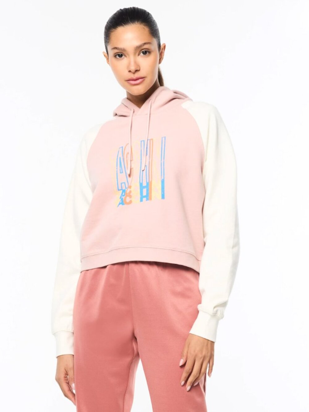 Sergio Tacchini Lia Sporty Hoodie Women’s Pink Ivory Colorblock Logo NWT Size M
